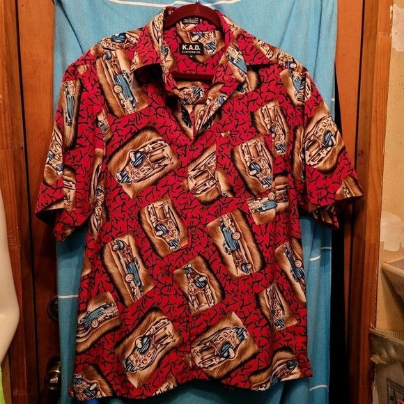 K.A.D. Mens M Hawaiin Camp Shirt Woodie Wagon Woody Surfboard Medium - Picture 1 of 5